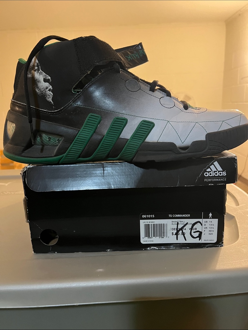 KG adidas TS Commander Basketball Shoes - Black & Green Sz 14